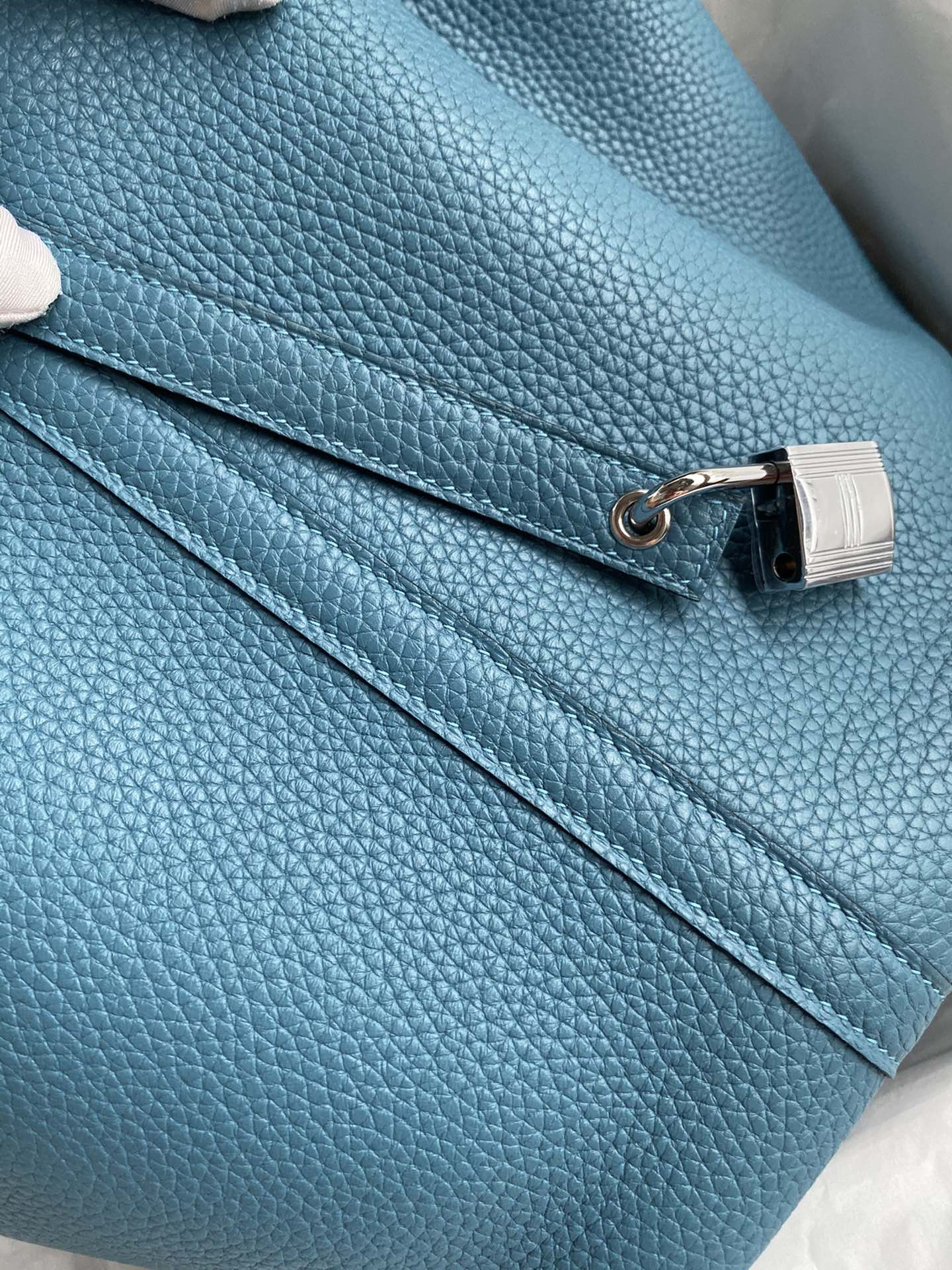 Hermes Picotin Lock 22 Bag In Blue Jean Clemence Leather